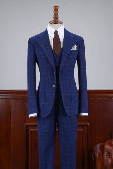 Maverick Modern High Quality Blue Plaid 3 Pieces Slim Fit Business Suit_1