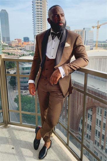 Bodhi Stylish Brown Three-Pieces Black Shawl Lapel Wedding Suits On Sale_1
