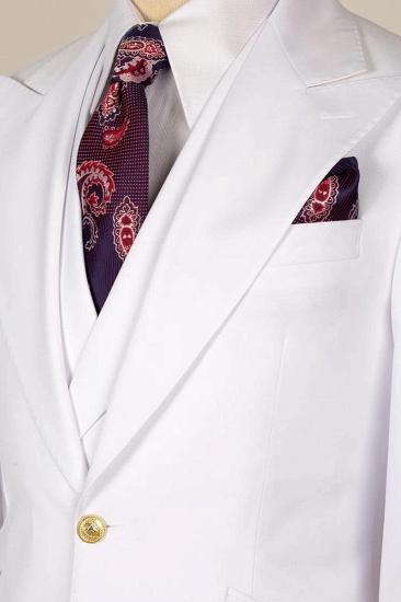 Stylish White 3 Piece Peaked Lapel Slim Fit Men Suits With Classic Vest_4