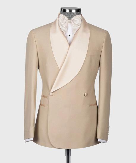 Greyson High Quality Champagne Double Breasted Shawl Lapel Men Wedding Suits_2