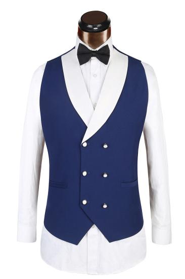 Classical 3 Piece White Lapel Edge Banding Formal Blue Men's Suit For Wedding_3