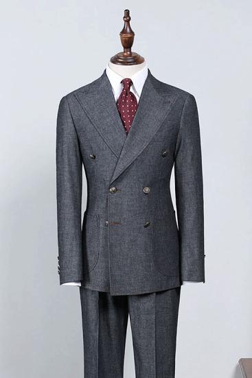 Falken Traditional Dark Gray Peaked Lapel Double Breasted Formal Menswear_1