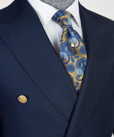 Modern Navy Double Breasted Slim Fit Bespoke Prom Men Suits_2