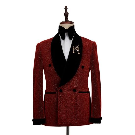 Chic  Red Black Shawl Lapel Double Breasted Fashion Wedding Men Suits_2