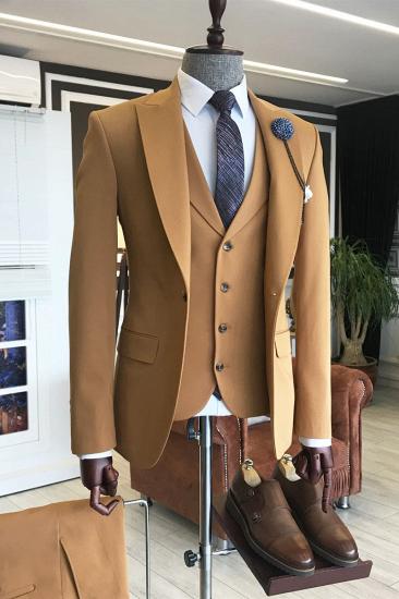 Isabella Popular Brown Double Breasted Peaked Lapel Waistcoat Men Suits For Business_1