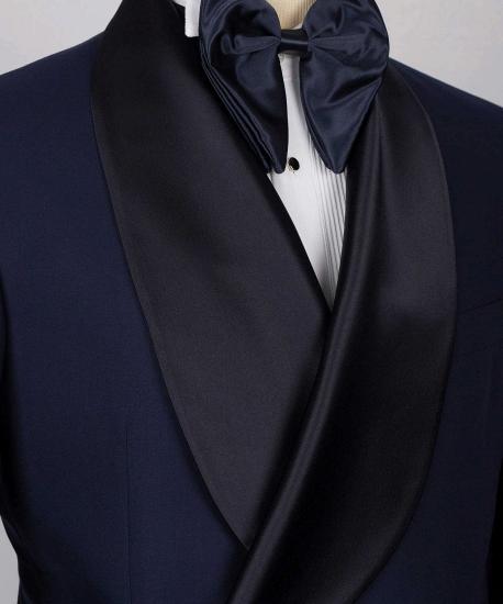 Greyson Handsome Navy Blue Double Breasted Shawl Lapel Two Pieces Men Wedding Suits_4