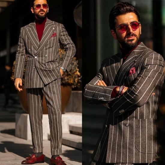 Julian Handsome Gray Striped Peaked Lapel Double Breasted Men Suits_2