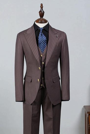Schattenwald Stylish Brown Striped Peaked Lapel Slim Fit Business Suit