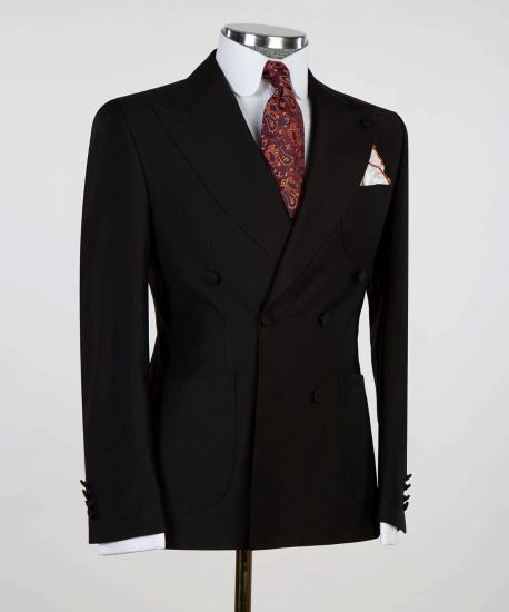 Artemis Classic Black Double Breasted Peaked Lapel Business Men Suits_3