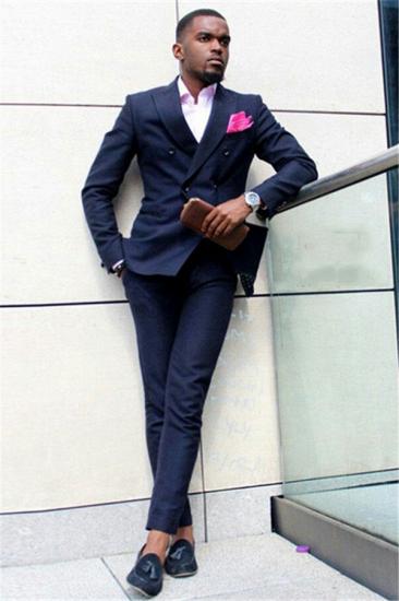 Zephyrus  Dark Blue Double Breasted Peaked Lapel Slim Fit Mens Suit_1