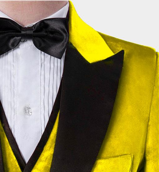 Blaze Slim fit Yellow Velvet Tuxedo for Men | Three Pieces Slim Fit Prom Suits_3