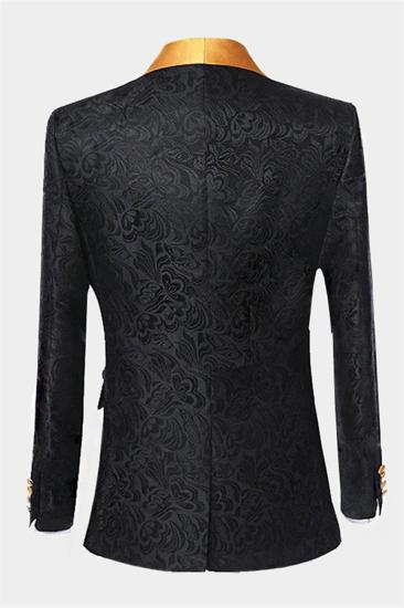 Gorgeous Black Jacquard Tuxedo with Gold Shawl Lapel | Three Pieces Men Suits_2