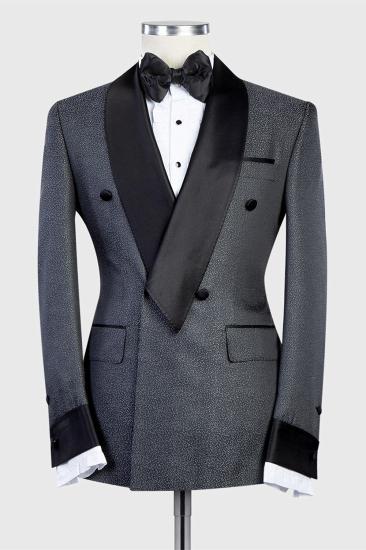 Dark Gray Double Breasted Shawl With Lapel And Slim Fitting Men'S Suit | Unique Silk Collar Men'S Suit_1