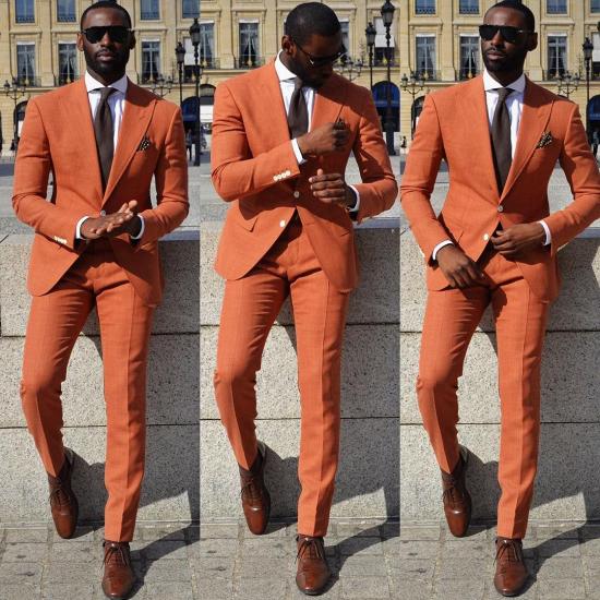 Leopold High-Quality Orange Slim Fit Peaked Lapel Prom Men Suits_2
