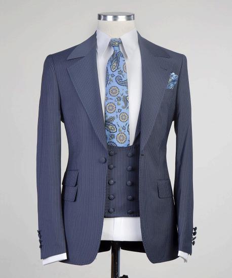 Ryker Lastest Navy Narrow Stripe Notched Lapel Three Pieces Men Suits_5