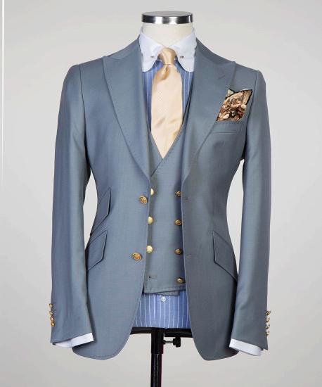 Hayes Lastest Grey Three-Pieces Peaked Lapel Men Suits For Business_5
