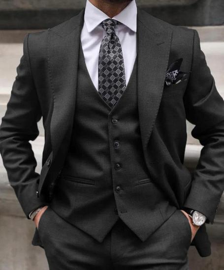 Best New Black 3 Pieces Peak Lapel Men Suits | Happnessmall