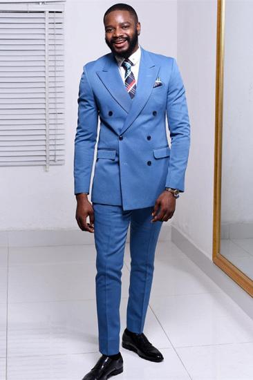 Classical Blue Double Breasted Peaked Lapel Fashion Men Suits | happnessmall_1