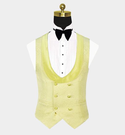 Chic Yellow Jacquard Three Pieces Shawl Lapel Prom Tuxedo_3
