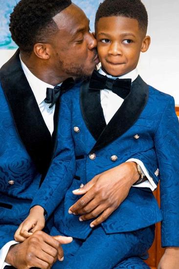 Jaxon Ocean Blue Jacquard Double Breasted Black Lapel Wedding Groom Suits_2