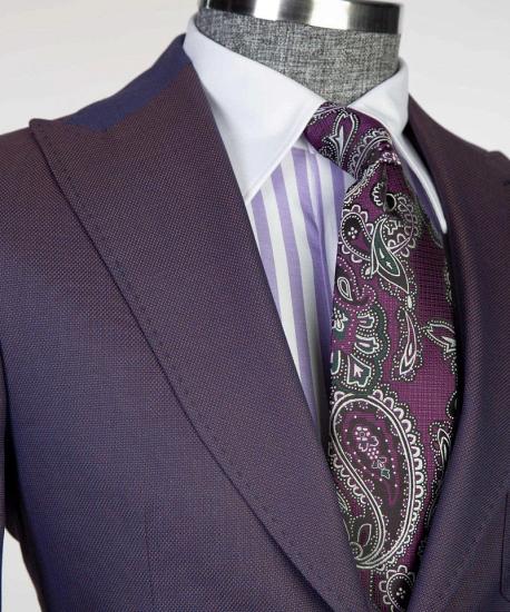 Modern Dark Purple  Peaked Lapel 3-pieces Men Suits For Business | Happnessmall_3
