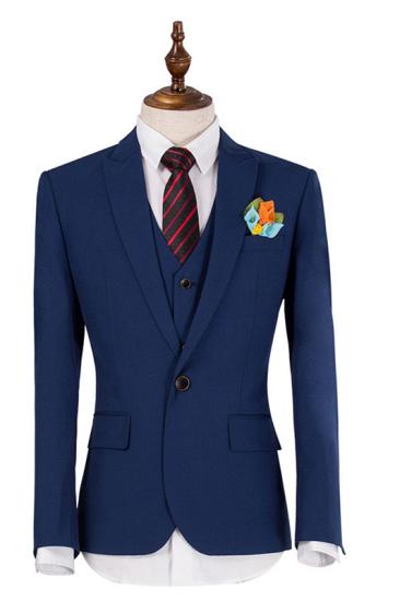 Classical Navy Blue Notched Lapel Three Pieces Slim Fit Men Suits For Business | Prom