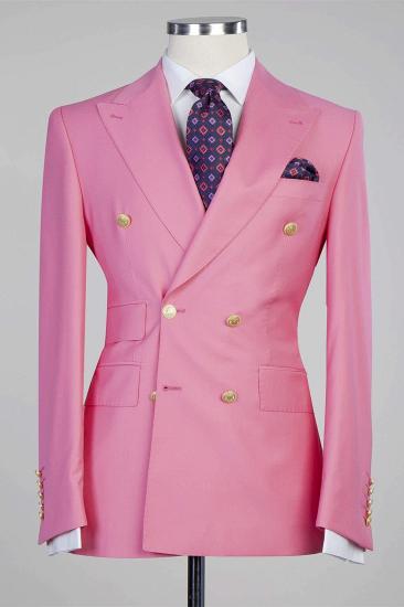 Chic Pink Fashion Double Breasted Peaked Lapel Slim Fit Men Suits_1