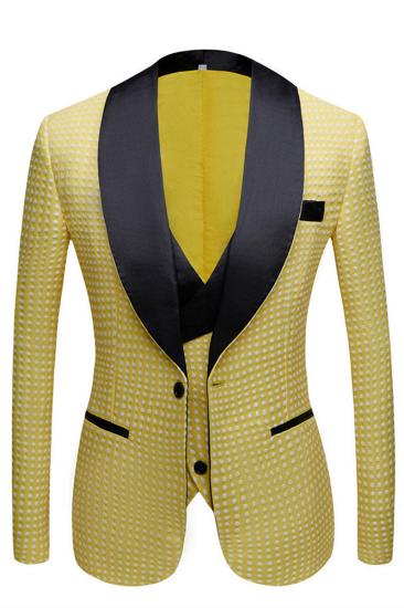 Chic Yellow Dot Shawl Lapel Wedding Groom Suits for Sale
