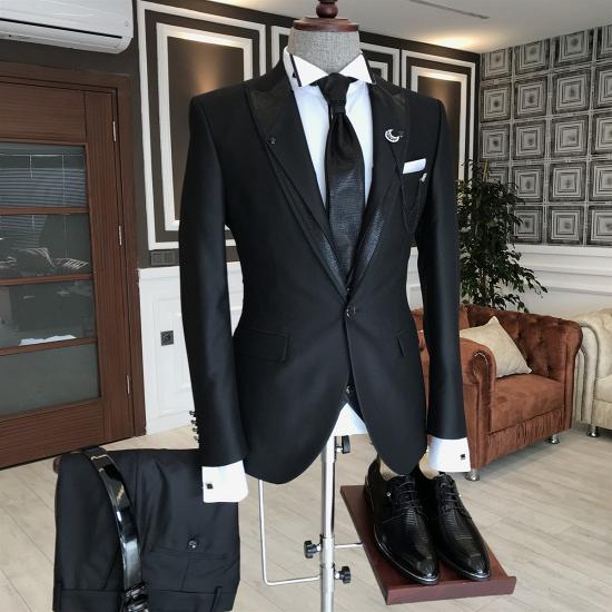 Tassos Classic All Black 2-Pieces One Button Formal Menswear_2