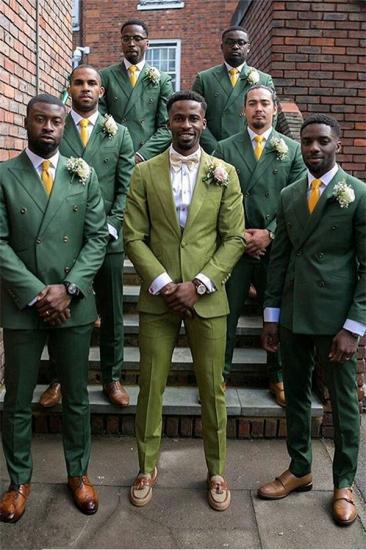 Bodhi Dark Green Double Breasted Slim Fit Wedding Groomsmen Suit With Peaked Lapel_1
