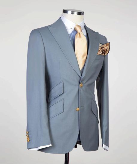 Hayes Lastest Grey Three-Pieces Peaked Lapel Men Suits For Business_4