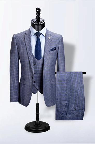 High quality gap lapel slim fit formal business suit with plaid
