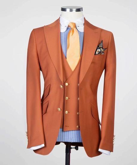 Gentle Orange Peaked Lapel Close Fitting Prom Men Suits_5