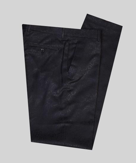 Fashion Black Double Breasted Shawl Lapel Jacuqard Wedding Suit With Belt_4