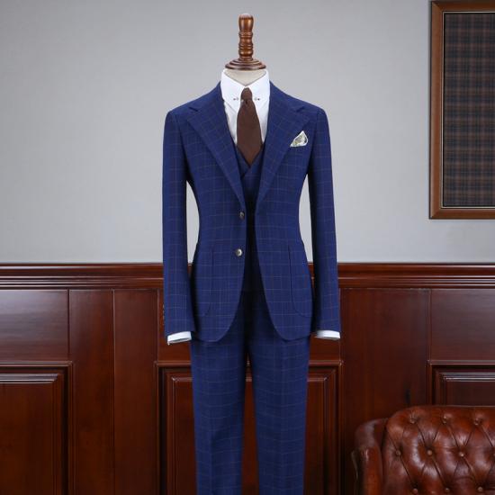 Maverick Modern High Quality Blue Plaid 3 Pieces Slim Fit Business Suit_2