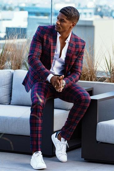Alexander Chic Fashion Plaid Slim Fit Bespoke Prom Men's Suit_1