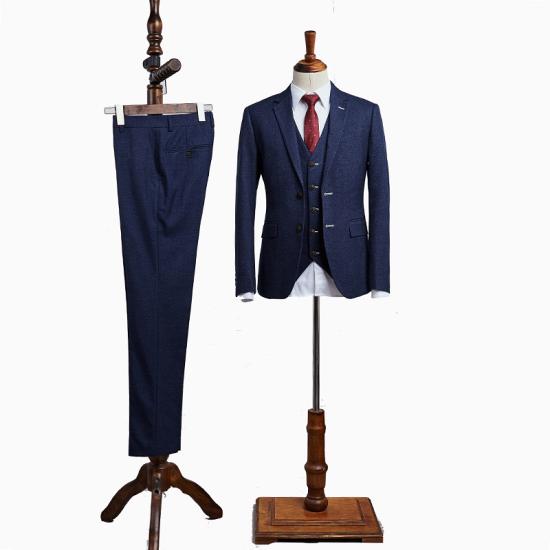 Matthew Stylish Blue 3 Pieces Notched Lapel Custom Business Suit For Men_2