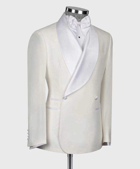 Greyson High Quality Solid Color White Double Breasted Shawl Lapel Men Wedding Suits_3