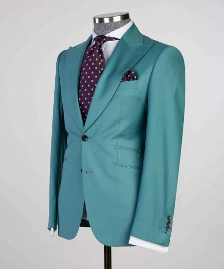 Fashionable Green Peaked Lapel Two Buttons 3-Pieces Men Suits | Happnessmall_5