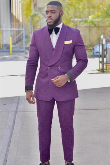 Quinlan Stylish Purple Jacquard Slim Fit Groom Tuxedos | Prom Outfits Suits