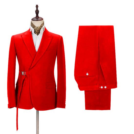 Glamorous Bright Red Men's Formal Suit | Peak Lapel Buckle Button Casual Suit for Men_2