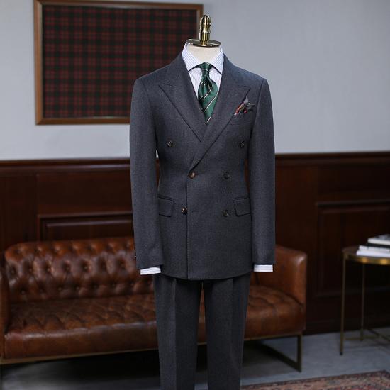 Pierre Modern Black Peaked Lapel Double Breasted Slim Fit Tailored Suit_2