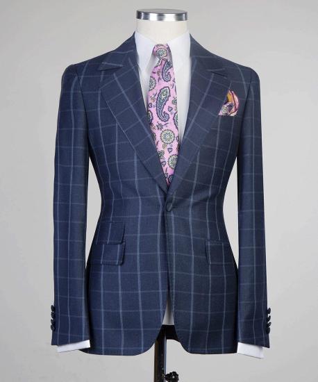 Ryker Handsome Navy Plaid Slim Fit High Quality Men Suit For Business_5