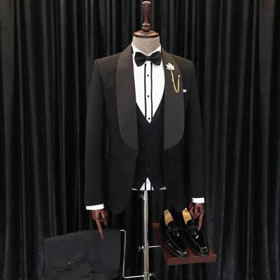 Stylish Black Three Pieces Shawl Lapel Wedding Men suits | happnessmall_3