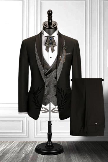 Popular Shawl Lapel Black 3 Piece Men's Suit with Double for Wedding | Prom_2
