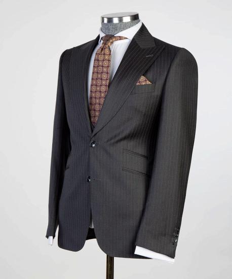 Modern Black Stripe Peaked Lapel Three Pieces Men Suits for Business | Happnessmall_4