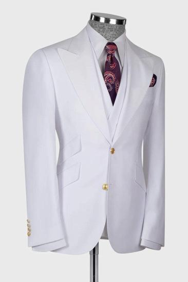 Stylish White 3 Piece Peaked Lapel Slim Fit Men Suits With Classic Vest_3