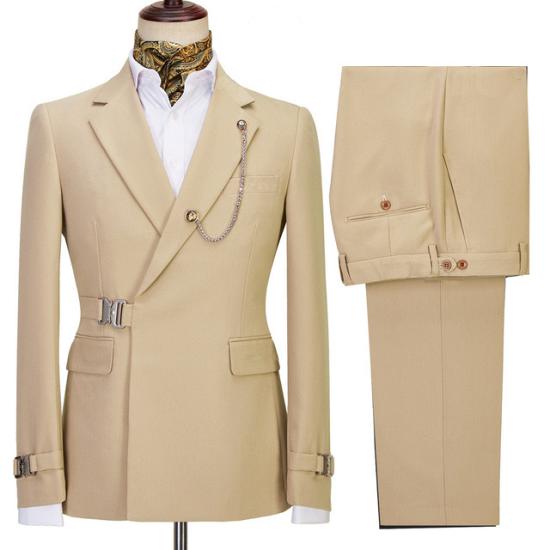 Chic Gold Brown Notched Lapel Two Pieces Slim Fit Business Suits_2