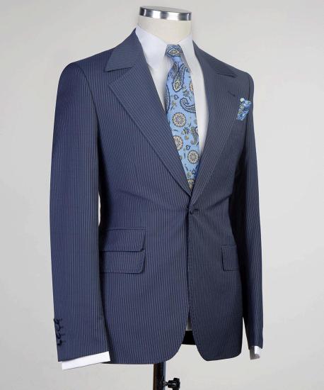 Ryker Lastest Navy Narrow Stripe Notched Lapel Three Pieces Men Suits_3