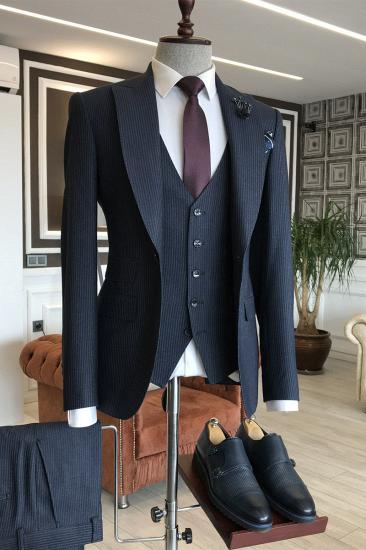 Zane Elegant Navy Blue Velvet 3-Pieces Peaked Lapel Business Men Suits_1